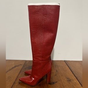 Sam Edelman Red Croc-Embossed Heeled Boots